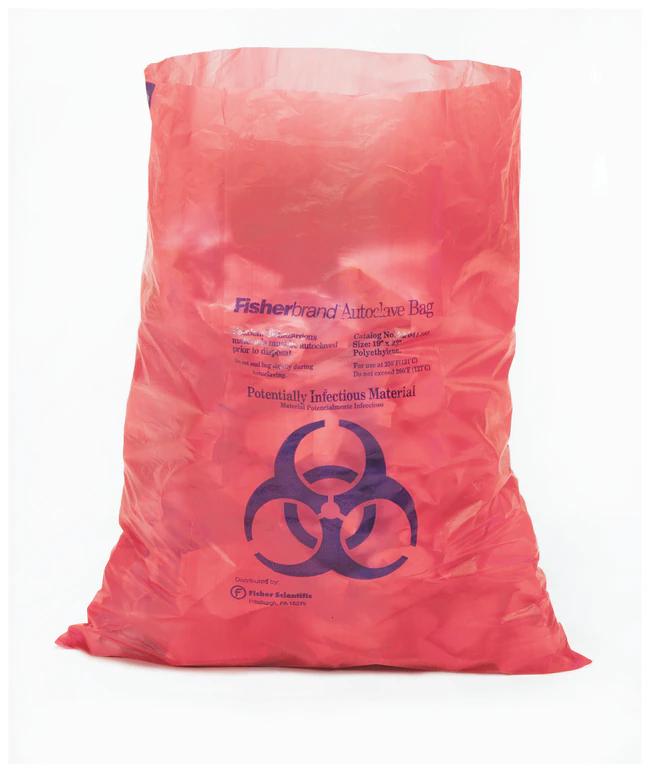 Пакет FISHERBRAND™ 22044563 розміром 480x580 мм поліетиленовий для автоклавування при температурі 134°С червоний з символом біонебезпеки